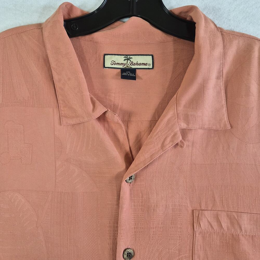 Tommy Bahama Men's 2XL Pink Silk Short Sleeve Button-Up Shirt Resort Wear